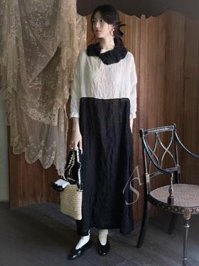 Daniela Gregis 25AW 墨蓝色/奶油白马海毛手工叠褶装饰领