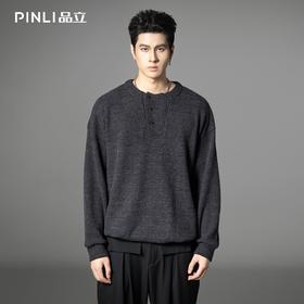 PINLI品立2025秋季新款肌理感针织套头卫衣复古潮男宽松休闲上衣B253109046