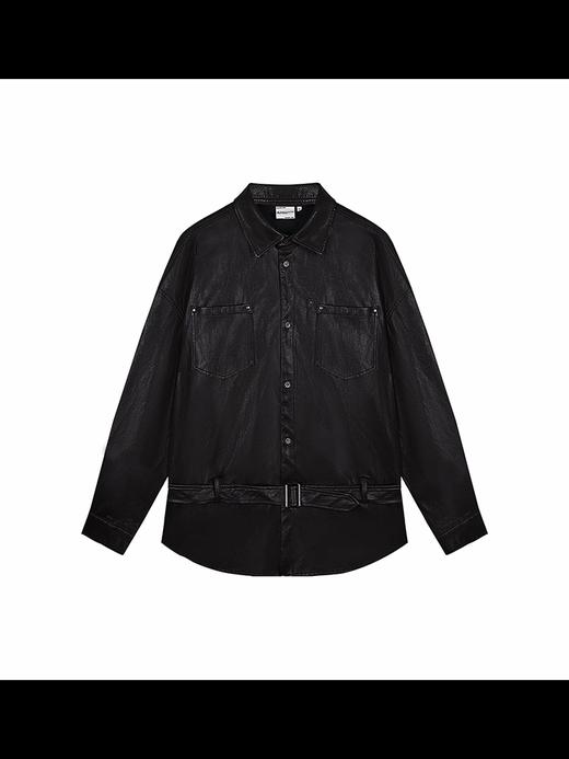 早乙女惠子saotome/STMCS13147/铆钉绑带收腰皮衬衫 商品图3