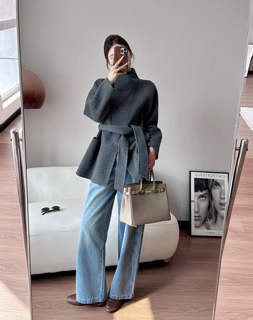 ZHI知全羊毛一粒扣荡领毛呢大衣外套101305 商品图1