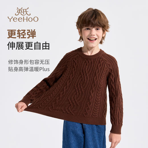 【英氏】【复古绞花羊毛衫】【110-175】男童含羊毛针织衫儿童毛衣 商品图7