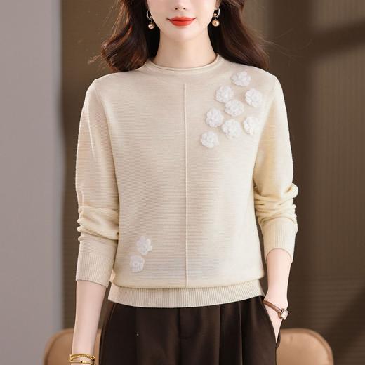 法式复古立体玫瑰刺绣针织衫，显瘦圆领长袖打底上衣CC-QQH-9237 商品图2