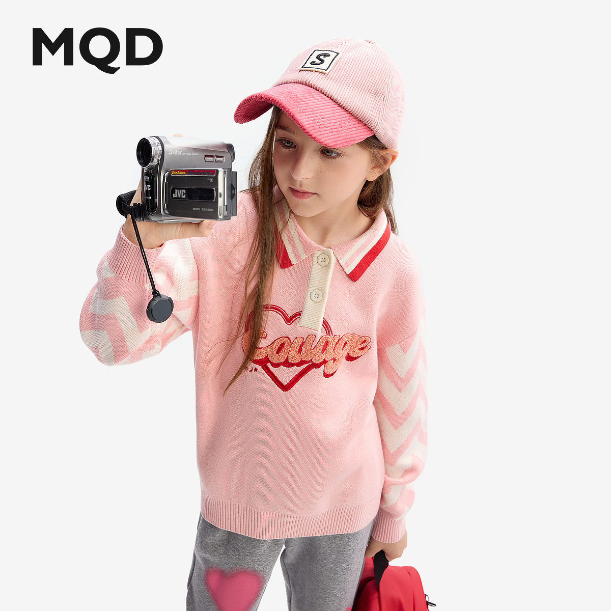 【秒】【MQD】童装女童毛衣针织衫冬季新款翻领条纹儿童学院风上衣线衫
