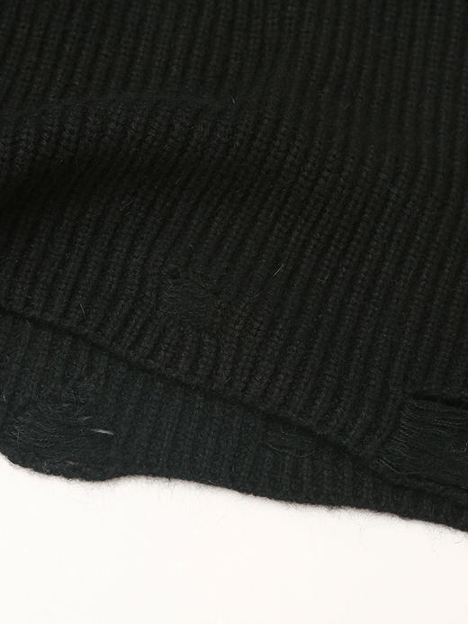 秋冬新款黑色高领毛衣女设计感斜拉链破洞宽松外穿针织衫上衣 商品图4