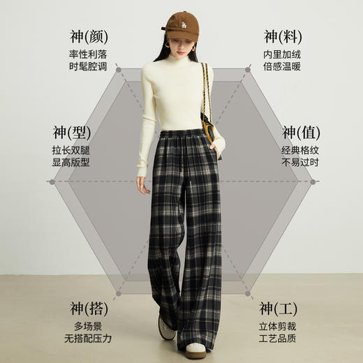【10/15新品】熙世界加绒格子阔腿裤女秋冬季复古学院直筒休闲裤子宽松bf慵懒风 商品图1