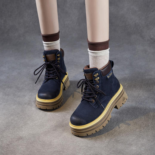 工装马丁靴真皮厚底增高，复古高帮机车系带大黄短靴ZM258668 商品图2