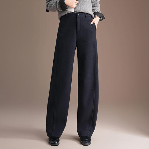 QYM H632-Y厚款弯刀裤高腰休闲裤直筒毛呢裤 商品图0