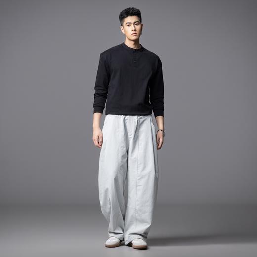 PINLI品立春季新款男士宽松纯色直筒长裤阔腿裤潮GD253117122 商品图1