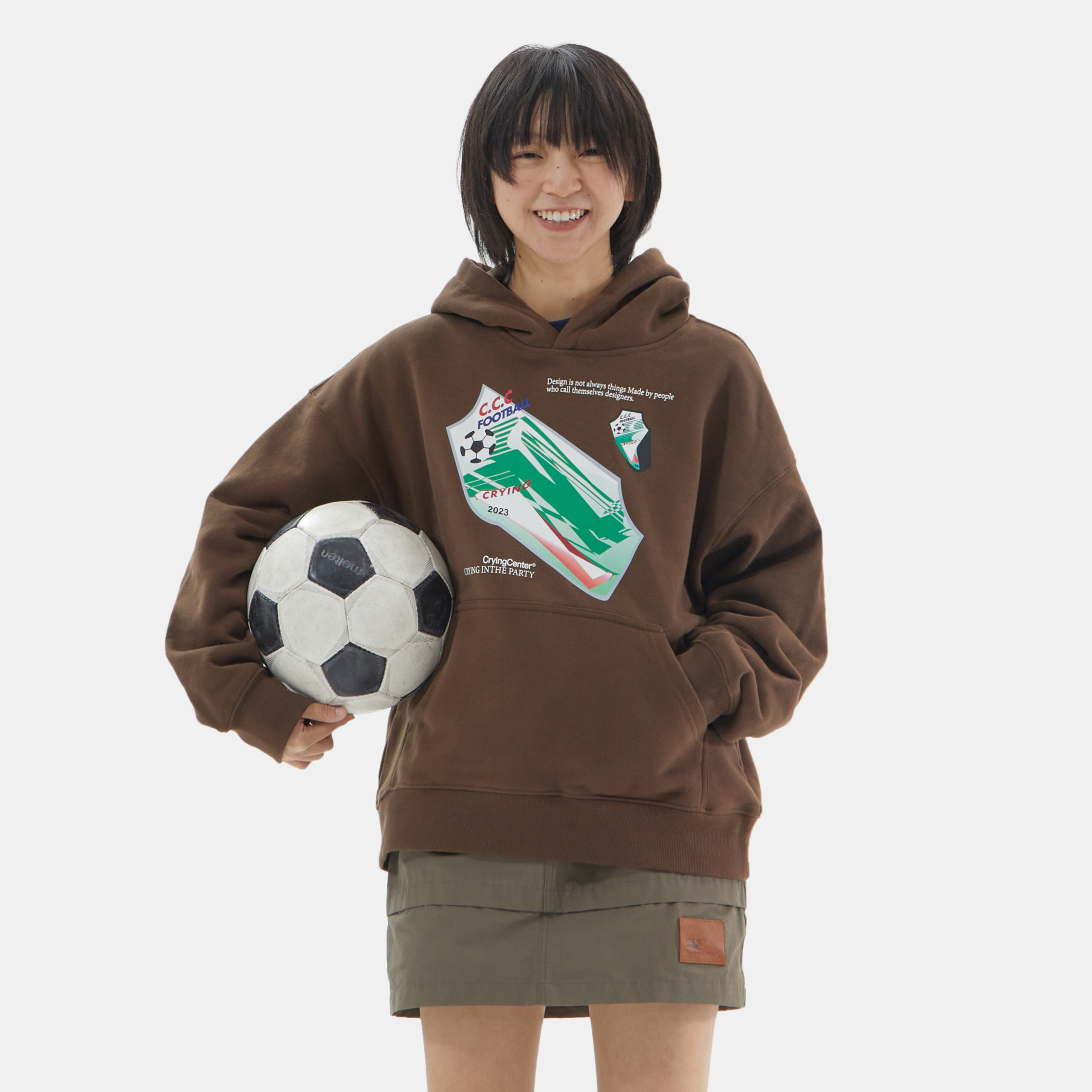 CryingCenter 故障足球徽章连帽卫衣趣味棕色加绒宽松 哭喊中心