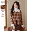 【年货节】熙世界复古格纹毛呢外套短款小个子冬季新款小香风翻领呢子大衣 商品缩略图0