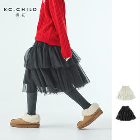 棵初25年冬季新款亲子中大女童经典款网纱半裙百搭棉柔质感A字裙