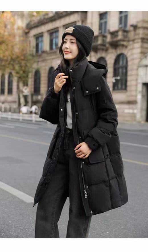 大牌同生产线！！高密面料不易粘毛/不易钻绒！！[绒子含量90%]9027高克重中长宽松羽绒服-喜出 商品图3