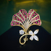 法式高档复古红宝石银杏叶，满镶锆石胸针精致别针LY-M-357 商品缩略图0
