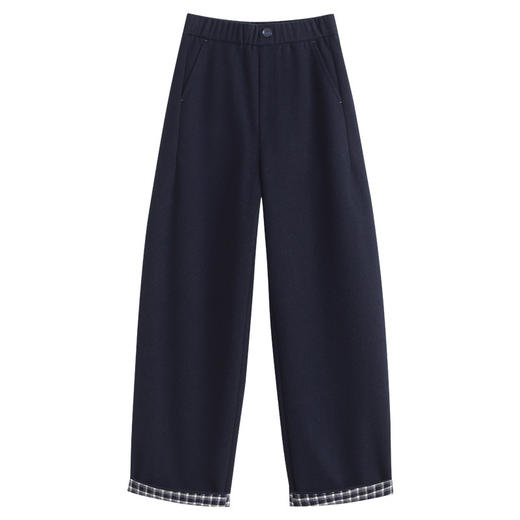 QYM H628-Y格子拼结阔腿裤厚款毛呢裤宽松休闲直筒休闲裤 商品图4