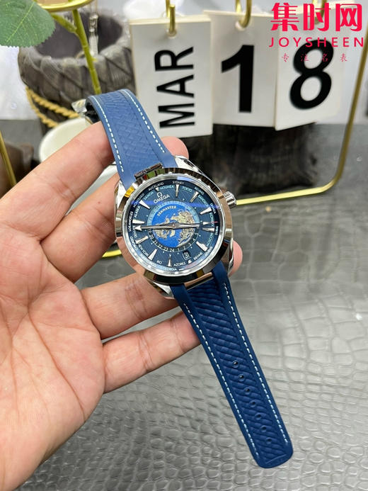 VS欧米茄海马世界时系列 VS海马世界时深海之蓝 蓝海马 海马世界时胶带款 男士腕表 表径43mm 商品图8