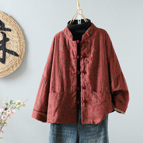 XYF6881 2025冬季款复古民族风改良棉麻文艺盘扣中式夹棉保暖盘扣棉服外套