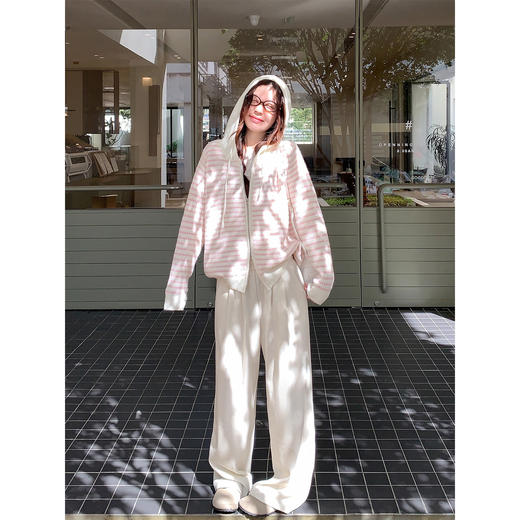 <曾小咸推荐>现货秒杀 ！微信超特价！韩系3色条纹连帽针织开衫 日常199.99 立减100 秒杀99.99！！ 商品图4