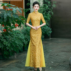 QC 188亮片走秀旗袍大气上档次良鱼尾