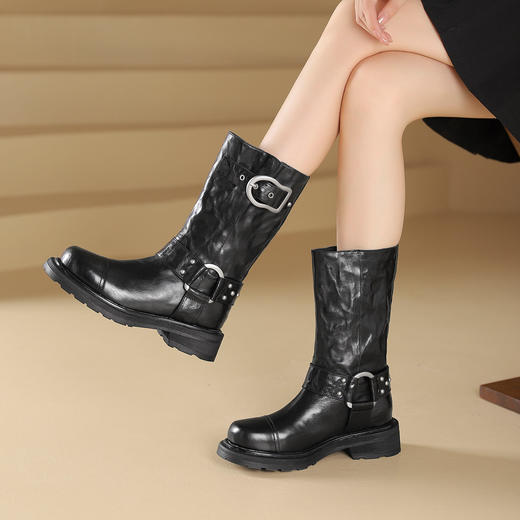 westory2024年秋冬新款厚底增高中筒骑士靴W24DC84401 商品图3