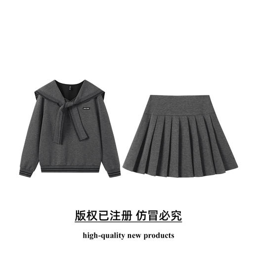 奢姿大码女装2025秋季胖妹妹时尚海军领卫衣气质百褶裙两件套装9953994333AB 商品图0