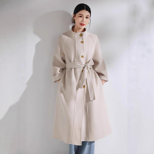 「自」全新升级【铂金会员588/天猫799/差价211】(03101)洛诗琳新款双面羊毛大衣2025秋冬立领加长款腰带毛呢外套 商品图2