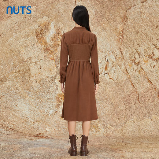 NUTS商场同款秋冬款棕色设计感拼接长袖衬衫连衣裙女341101090A 商品图4