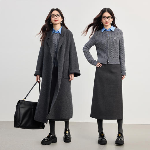 【10/15新品】熙世界通勤轻熟风灰色毛呢半身裙女秋冬季高腰显瘦a字包臀直筒裙 商品图2