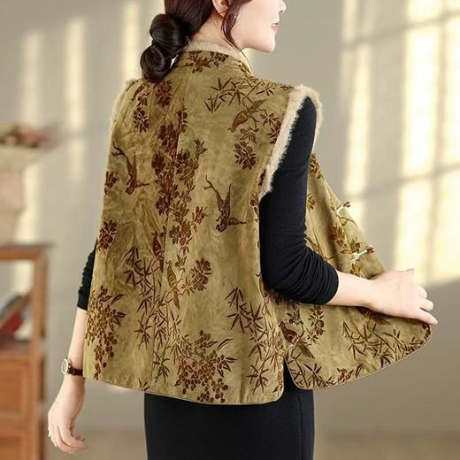 新中式加厚夹棉马甲女秋冬新款国风提花无袖外搭背心外穿唐装上衣2025 商品图1