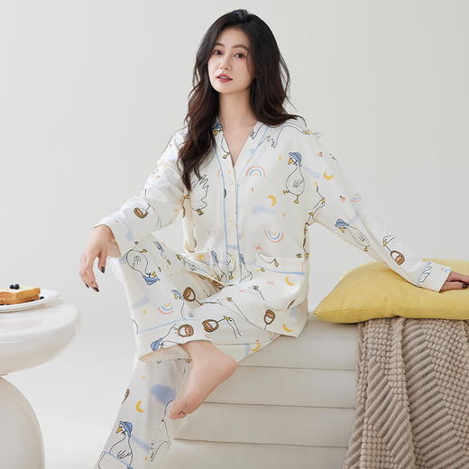 【超模君严选 昕芬儿--新中式和服印花纯棉家居服】天然棉质舒适透气轻盈 亲肤丝滑不跑杯 自带隐形胸垫  防凸点不走光 丝滑软糯触感 宽松版型搭配新中式印花 气质优雅/居家休闲/多款式可选 商品图13