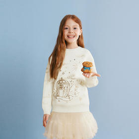 笛莎Deesha 童装女童毛衣2025冬新款烫金圆领毛衣