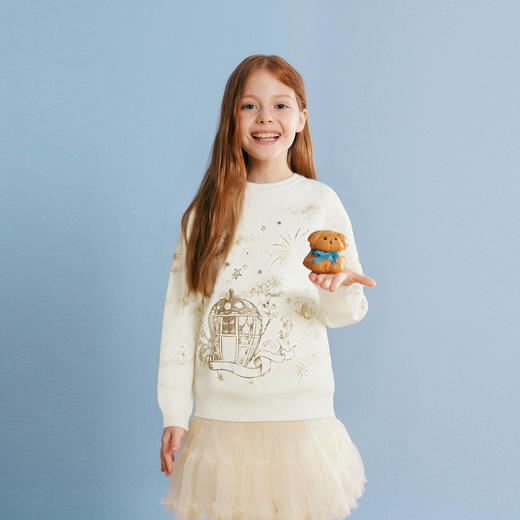 笛莎Deesha 童装女童毛衣2025冬新款烫金圆领毛衣 商品图0