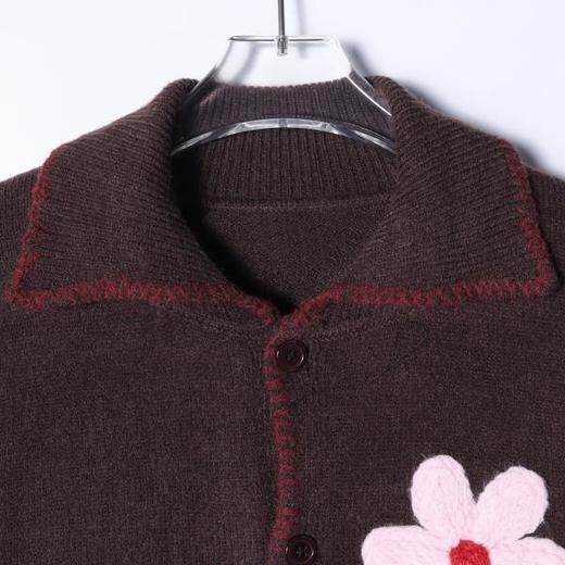 2114SDSA男士秋冬新款痞帅男装复古撞色针织花朵缝线纽扣开衫翻领毛衣 商品图2