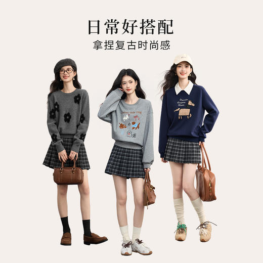 【10/15新品】熙世界彼得学院风格子短裙女秋冬2025新款复古磨毛百褶a字半身裙 商品图2