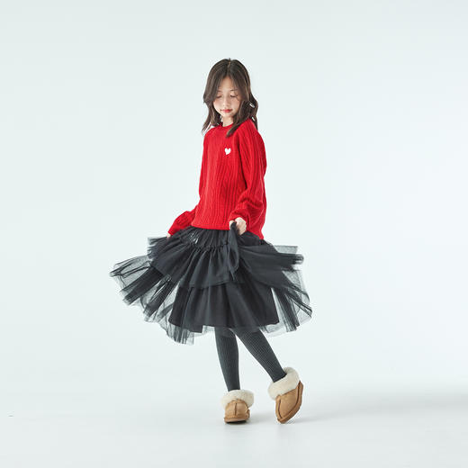 棵初25年冬季新款亲子中大女童经典款网纱半裙百搭棉柔质感A字裙 商品图1