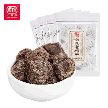 小梅屋六味老梅干320g 话梅干蜜饯休闲零食解馋 80g*4连包 /休闲食品 /蜜饯果干 /梅子干 商品图1
