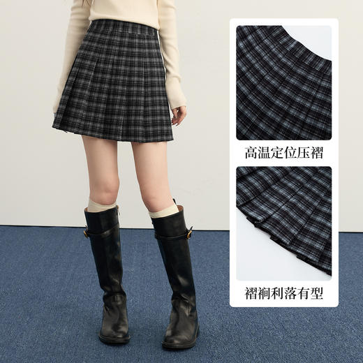 【10/15新品】熙世界彼得学院风格子短裙女秋冬2025新款复古磨毛百褶a字半身裙 商品图1