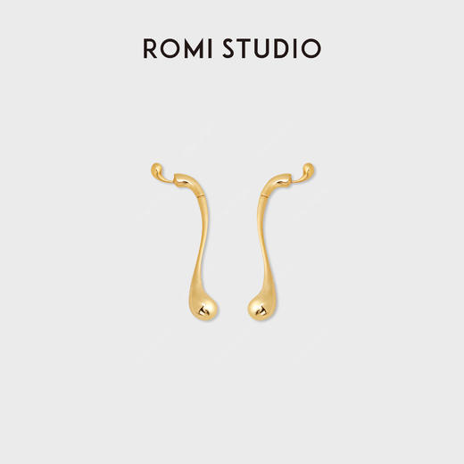 ROMI STUDIO 铜合金耳饰 法式极简金色流线水滴耳坠RWCWP06694 商品图0