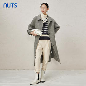 NUTS商场同款秋冬高级感气质翻领简约双面毛呢大衣外套女343152036