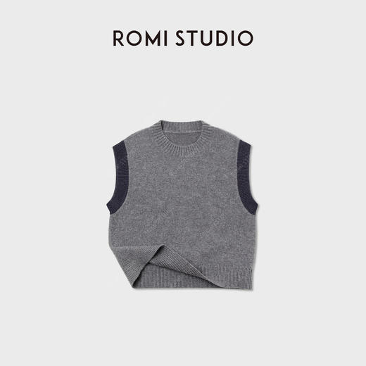 ROMI STUDIO澳大利亚美丽诺绵羊毛复古拼色套头马甲 RWCWST5417 商品图1