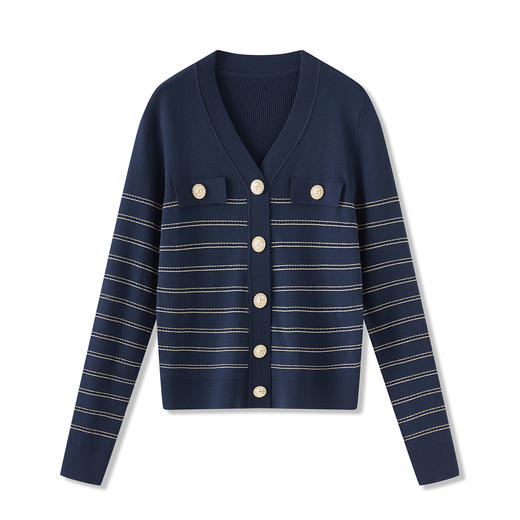 「高货wl」全新升级【铂金会员220/天猫299/差价79】(52529)洛诗琳气质小香风针织衫2025秋冬金线曲珠条纹开衫外套女 商品图4