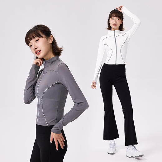 Gymicon能量符号 秋冬裸感瑜伽上衣立领修身运动外套女高级感条纹时尚透气瑜伽服YAWT2568 商品图0