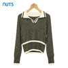 NUTS商场同款秋冬季设计感撞色翻领百搭短款套头针织衫女348052408 商品缩略图0