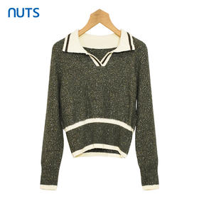 NUTS商场同款秋冬季设计感撞色翻领百搭短款套头针织衫女348052408