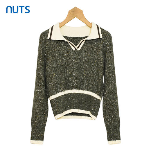 NUTS商场同款秋冬季设计感撞色翻领百搭短款套头针织衫女348052408 商品图0