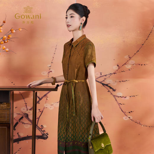 【麦穗渐变花】【香云纱】乔万尼方格100%真丝新中式花萝连衣裙ED2E455 商品图1