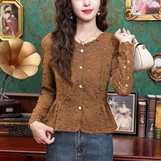 时尚蕾丝衬衫女士秋季2025新款洋气收腰显瘦长袖打底衫高级感上衣 商品图1