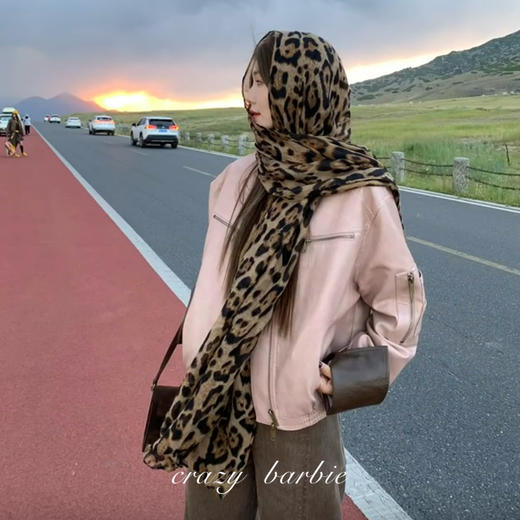 【YW】无忧购【甄选】29元2件棕色豹纹围巾秋冬季高级感纱巾薄款披肩丝巾6587（截单后3-5天发货) 商品图2