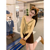 <曾小咸推荐> 韩系黄色条纹披肩长袖t恤女早秋季薄款修身内搭打底衫上衣 商品缩略图0
