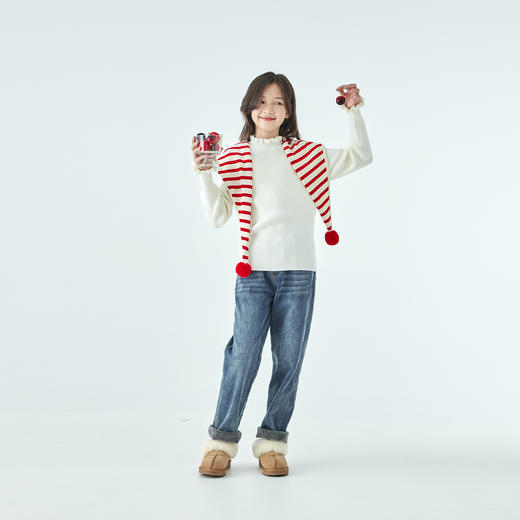 棵初25年冬季新款中大女童经典撞色条纹三角围巾纯棉百搭儿童围脖 商品图1