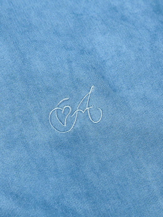 复古蓝色立领衬衫女秋季新款韩版宽松显瘦单排扣刺绣前短后长上衣 商品图2